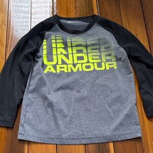 Under Armour Kids Neon Yellow Logo Gray and Black Long Sleeve Tee